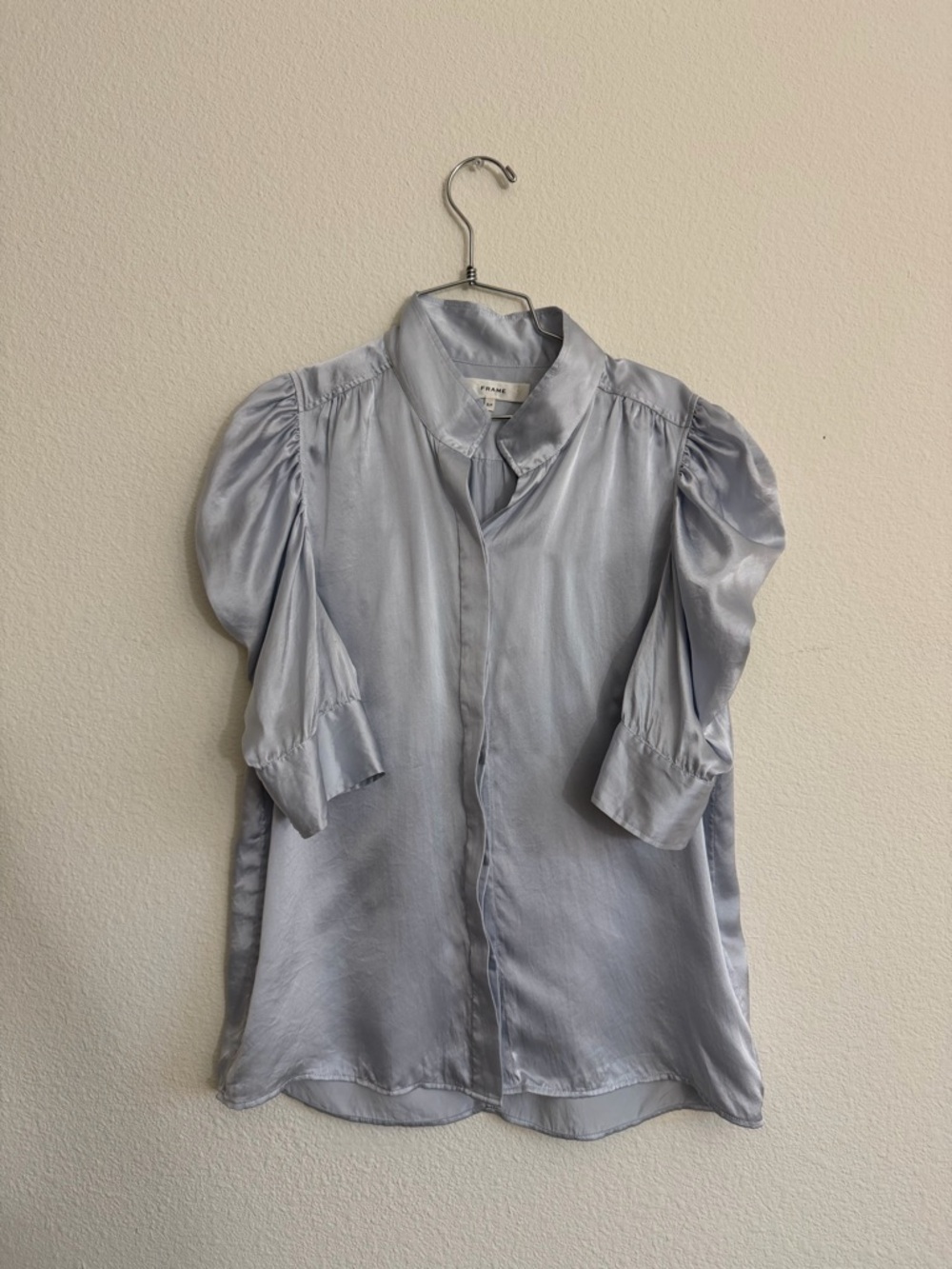 Frame Gillian Silk Pale Blue Puff-Sleeve Blouse Size S